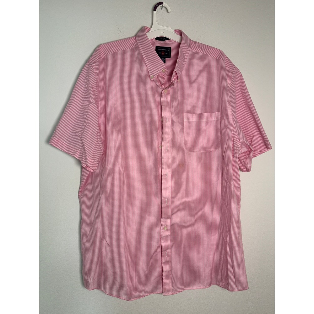 Saddlebred Mens 2XLT Pink Gingham Short Sleeve Button Down Shirt Big & Tall 2XL